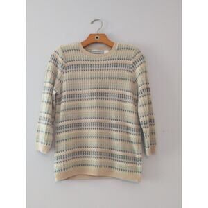 Alfred Dunner Women's Crewneck Sweater 3/4 Medium Petite Neutral Classic